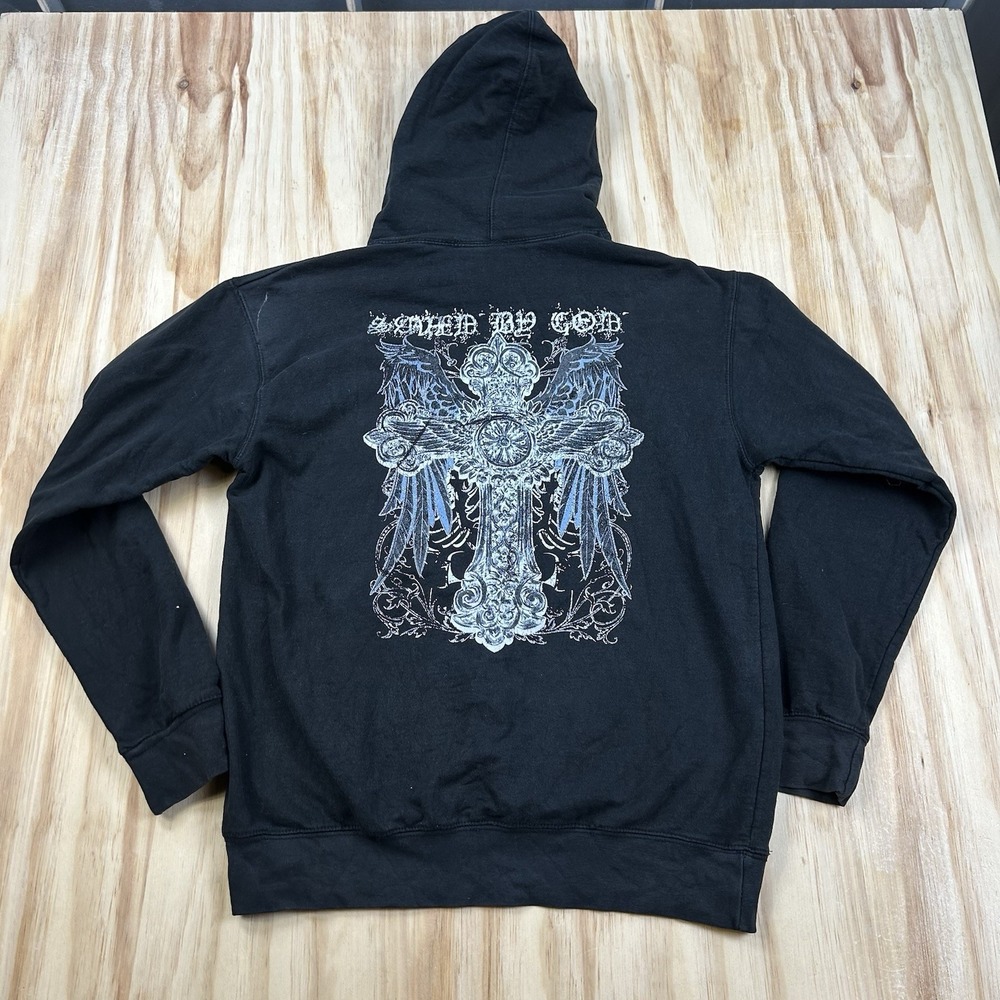 Saved By God Jesus Hoodie Men's Medium Black Ed Hardy Affliction Style Graphic